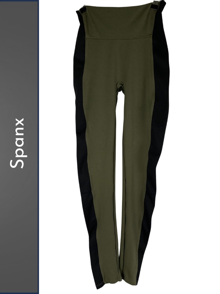 Spanx Olive Black Textured Pull On Leggings Striped Ponte Women's S Activewear